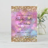 Gouden Glitter Roze Bokeh Kaart (Staand voorkant)