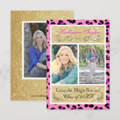 Gouden Glitter Roze Cheetah 3x5 Grad aankondiging (Voorkant / Achterkant)