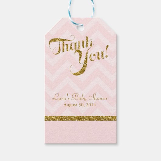 Gouden Glitter Roze Chevron Favor Cadeau Labels Oh Cadeaulabel (Voorkant)
