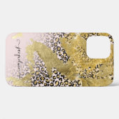 Gouden Glitter Roze Chique Leopard Print Script Na Case-Mate iPhone Case (Achterkant (horizontaal))