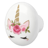 Gouden Glitter Roze Eenhoorn Bloemen Rozen Schatti Keramische Knop (Rechts)