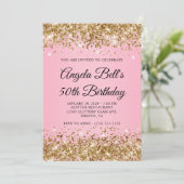 Gouden Glitter Roze Fancy Monogram 50ste Verjaarda Kaart (Staand voorkant)