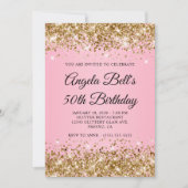 Gouden Glitter Roze Fantasie Monogram 50e Verjaard Kaart (Voorkant)