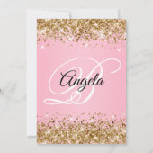 Gouden Glitter Roze Fantasie Monogram 50e Verjaard Kaart (Achterkant)