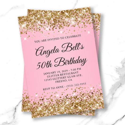 Gouden Glitter Roze Fantasie Monogram 50e Verjaard Kaart