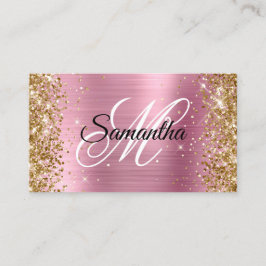 Gouden Glitter Roze Folie Fancy Monogram Visitekaartje