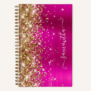 Gouden Glitter Roze Folie Meisjesachtige Handteken Notitieboek