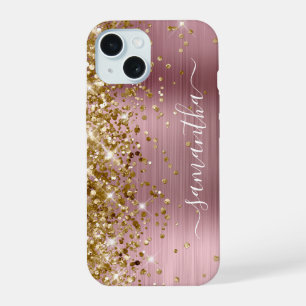 Gouden Glitter Roze Folie Moderne Meisjesachtige H iPhone 15 Case