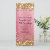 Gouden Glitter Roze Geborstelde Folie 50ste Verjaa Kaart (Staand voorkant)