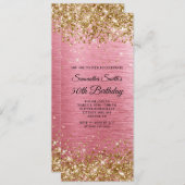 Gouden Glitter Roze Geborstelde Folie 50ste Verjaa Kaart (Voorkant / Achterkant)