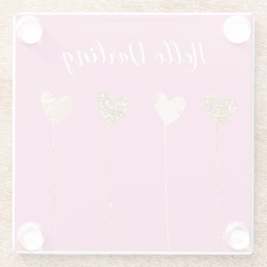 Gouden Glitter Roze Glam Hart Strings Glazen Onderzetter (Achterkant)