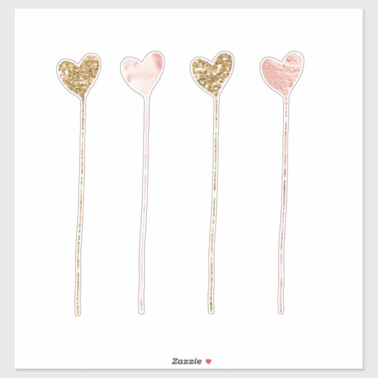 Gouden Glitter Roze Glam Hart Strings Sticker (Vel)