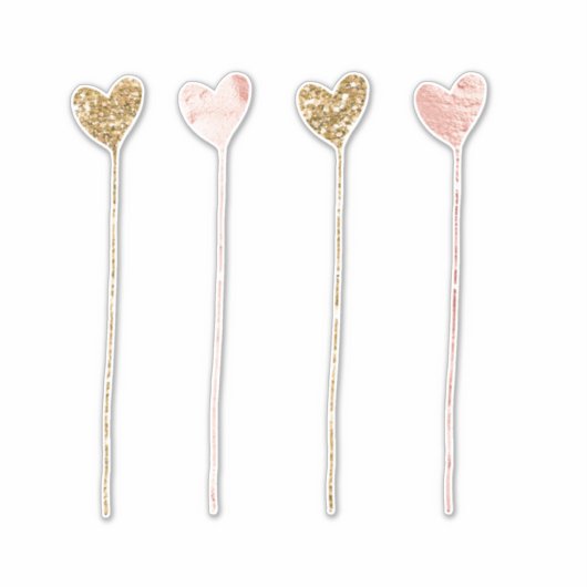 Gouden Glitter Roze Glam Hart Strings Sticker (Voorkant)