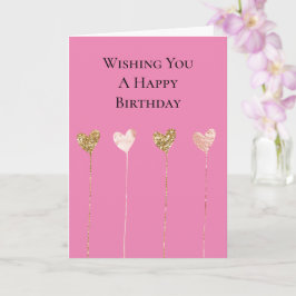 Gouden Glitter Roze Glam Hart Strings Verjaardag Kaart