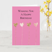 Gouden Glitter Roze Glam Hart Strings Verjaardag Kaart (Gele Bloem)