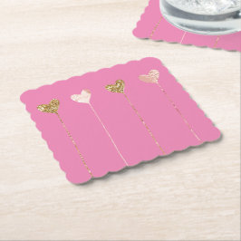 Gouden Glitter Roze Glam Hart Strings Verjaardag Kartonnen Onderzetters
