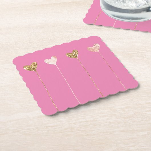 Gouden Glitter Roze Glam Hart Strings Verjaardag Kartonnen Onderzetters (Gebogen)