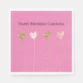 Gouden Glitter Roze Glam Hart Strings Verjaardag Servet (Voorkant)