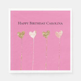 Gouden Glitter Roze Glam Hart Strings Verjaardag Servet