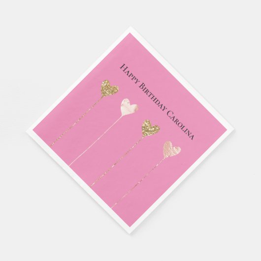 Gouden Glitter Roze Glam Hart Strings Verjaardag Servet (Hoek)