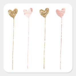 Gouden Glitter Roze Glam Hart Strings Vierkante Sticker