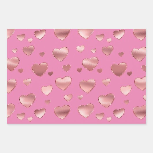Gouden Glitter Roze Glam Harten Strings Inpakpapier Vel (Voorkant 2)