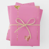 Gouden Glitter Roze Glam Harten Strings Inpakpapier Vel (In situ)