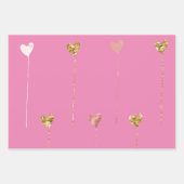 Gouden Glitter Roze Glam Harten Strings Inpakpapier Vel (Voorkant)