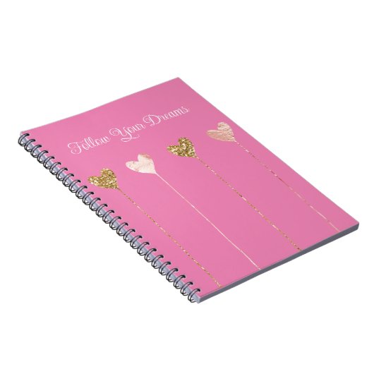 Gouden Glitter Roze Glam Harten Strings Notitieboek (Rechterzijde)