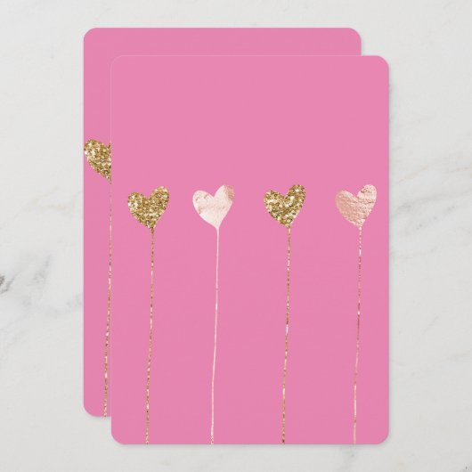 Gouden glitter roze glam hartslagen verjaardag kaart (Voorkant / Achterkant)