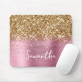 Gouden Glitter Roze Glam Naam Muismat (Met muis)