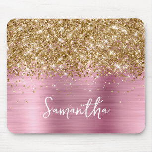 Gouden Glitter Roze Glam Naam Muismat