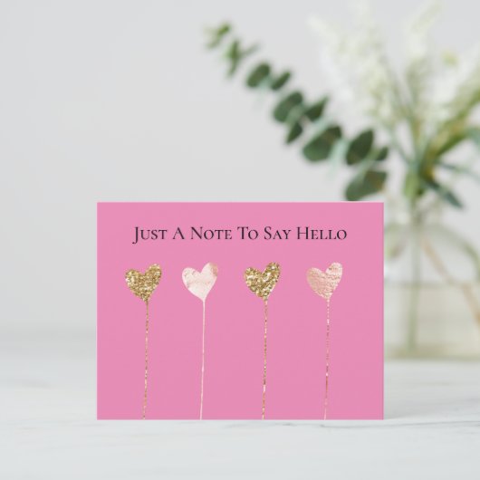 Gouden glitter roze glamour hartslingers verjaarda briefkaart (Staand voorkant)