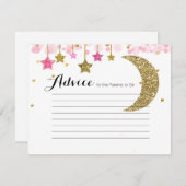 Gouden glitter roze maan Advies Kaart Baby shower (Voorkant / Achterkant)