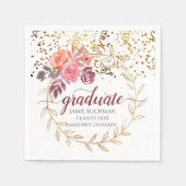 Gouden Glitter Roze Marsala Bloemen Afstuderen Par Servet (Voorkant)