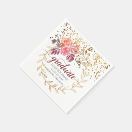 Gouden Glitter Roze Marsala Bloemen Afstuderen Par Servet