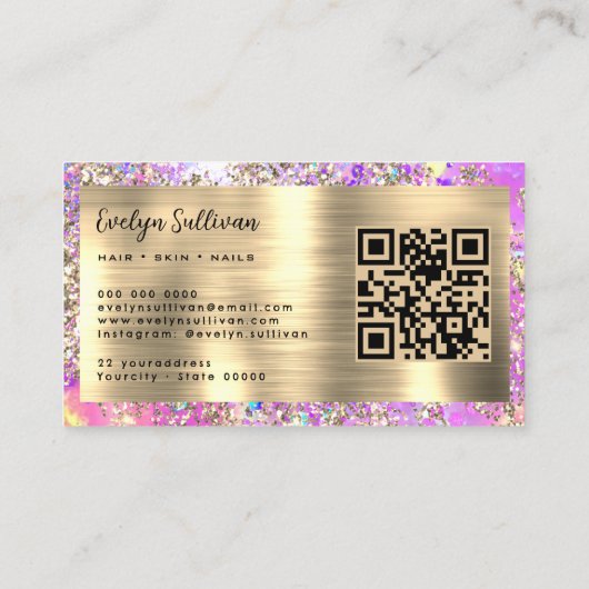 Gouden glitter roze opaal visitekaartje (Achterkant)