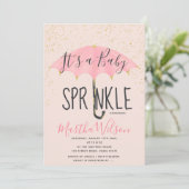 Gouden glitter roze paraplu chique baby sprinkle kaart (Staand voorkant)