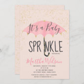 Gouden glitter roze paraplu chique baby sprinkle kaart (Voorkant / Achterkant)