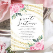 Gouden Glitter Roze Rose Zoet Zestien 16 Verjaarda Kaart