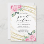 Gouden Glitter Roze Rose Zoet Zestien 16 Verjaarda Kaart (Voorkant)