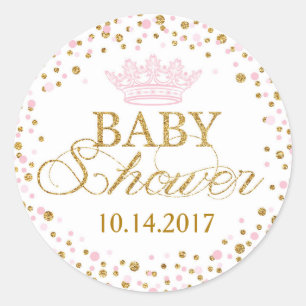 Gouden Glitter Roze Royal Princess Baby shower Ronde Sticker