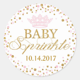 Gouden Glitter Roze Royal Princess Baby shower Ronde Sticker