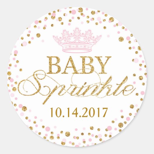 Gouden Glitter Roze Royal Princess Baby shower Ronde Sticker (Voorkant)