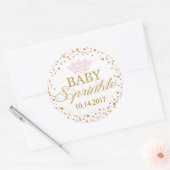 Gouden Glitter Roze Royal Princess Baby shower Ronde Sticker (Envelop)