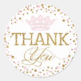 Gouden Glitter Roze Royal Princess Baby shower Ronde Sticker