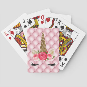 Gouden glitter & roze rozen eenhoorn trendy pokerkaarten