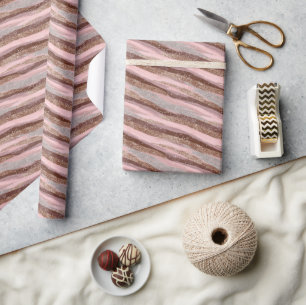 Gouden Glitter Roze Strepen Wrapping Paper Roll Cadeaupapier
