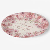 Gouden glitter roze waterverf bloemenafstuderen papieren bordje (Gekanteld)