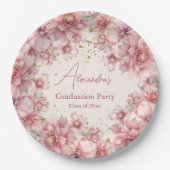 Gouden glitter roze waterverf bloemenafstuderen papieren bordje (Voorkant)